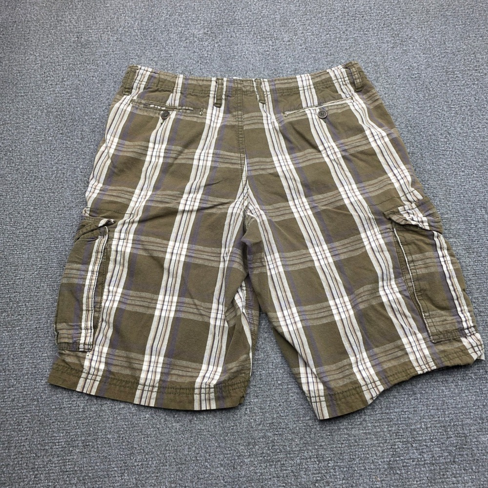 No Boundaries Men Cargo Shorts Size 34 Faded Green Plaid Y2K Utility 100% Cotton - Picture 6 of 6